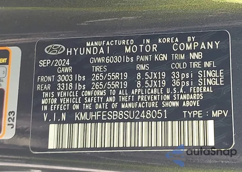 2025 Genesis Gv80 Standard from USA, damaged, VIN KMUHFESB8SU248051